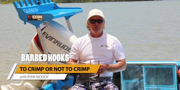 Crimping barbed hooks for safety