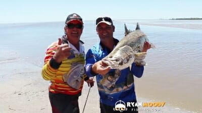 Nice 90cm barra caught fishing in Darwin with Helifish