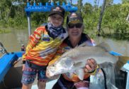 Fishing with kids to catch a big barra.