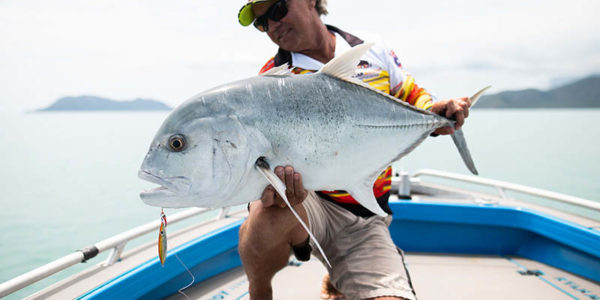 Slow pitch jigging resulted in this nice GT (giant trevally)