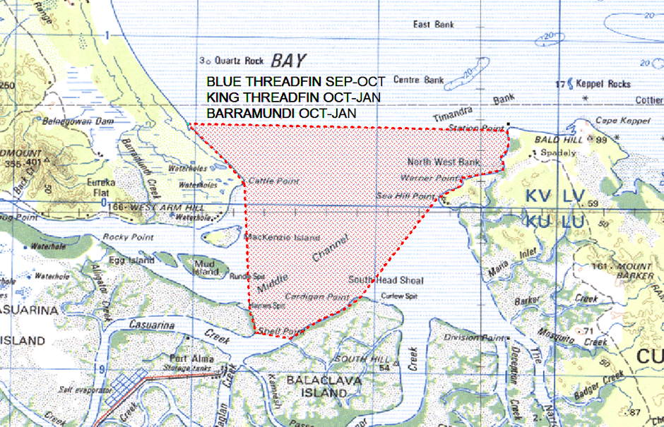 Voluntary Code of Practice map Fishing the Fitzroy net free zones