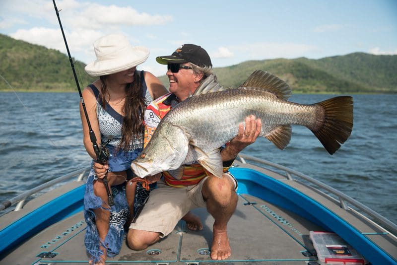 Karen and Ryan Moody with metre plus fish caught on soft plastic at Proserpine Dam