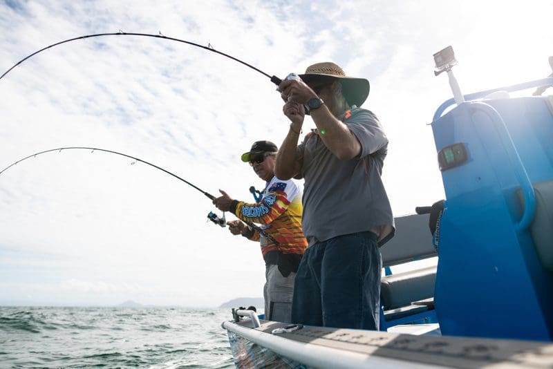 Double hook up while catching fresh fish for dinner.