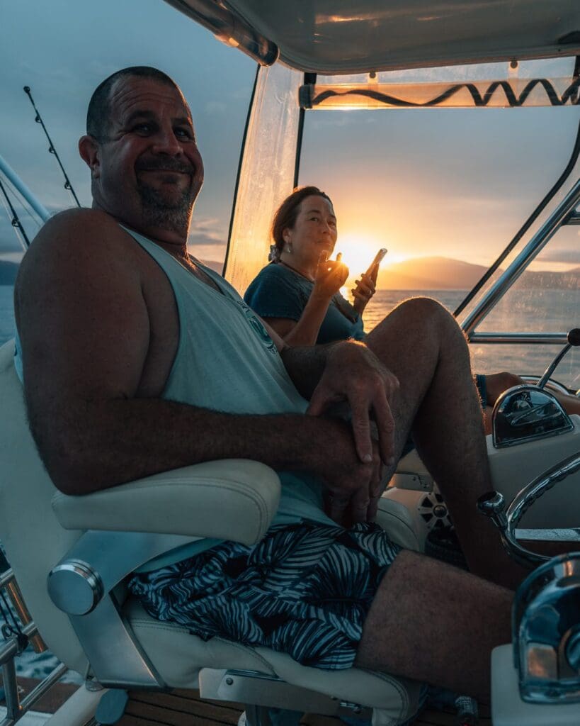 boat flybridge at sunset