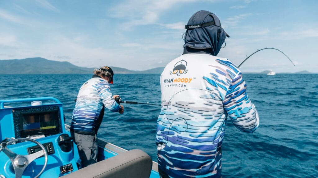 Double hook up on Nannygai fishing Cairns to Cooktown. 