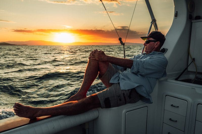 Relaxing on cruising vessel.