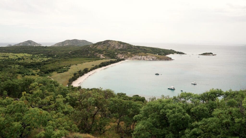 Boats anchored in tropical bay