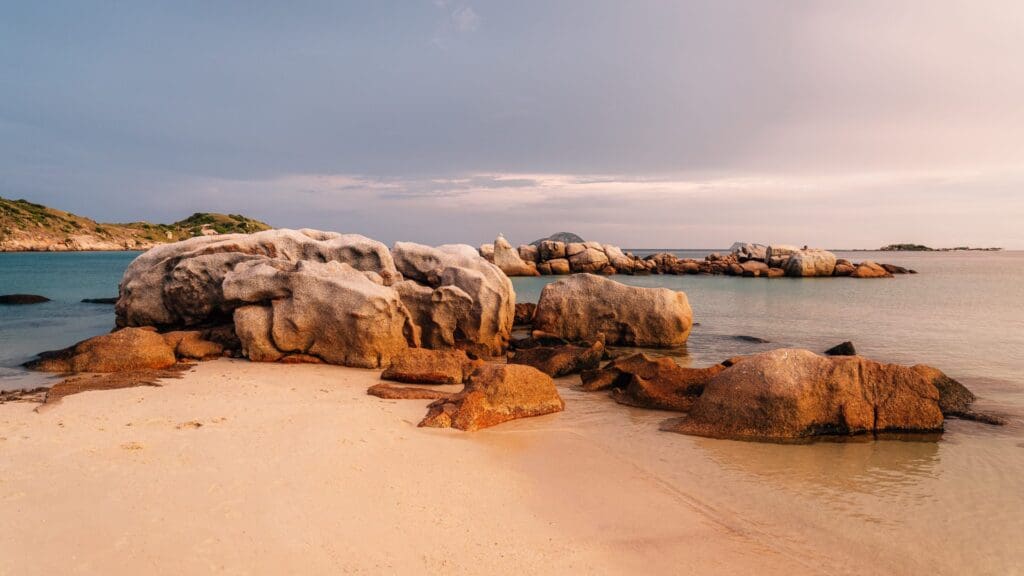 Lizard island lagoon at sunset. 