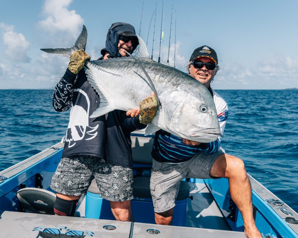 Catching huge GT topwater on Great Barrier Reef