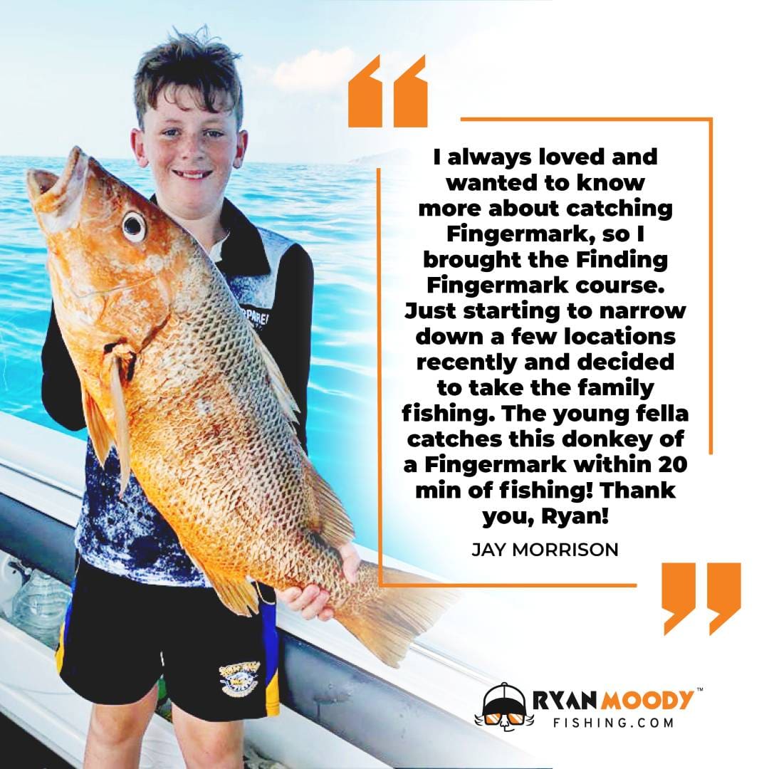 “I always wanted to know more about catching fingermark, so I joined the course. We narrowed down a few local spots and took the family out — boom. This donkey came in within 20 minutes. Thanks Ryan!” — Jay Morrison, Mackay QLD